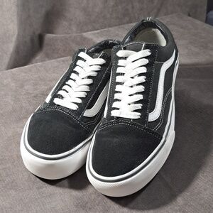 Vans Old Skool Platform Skate Black Suede Canvas White Accent Sneakers G- US 8.5